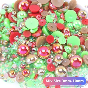 Juli Colorful AB Color Half Round Flat Back Pearl Bead ABS Plastic Loose Pearls Bead Gems For Craft DIY Phone Nail Art