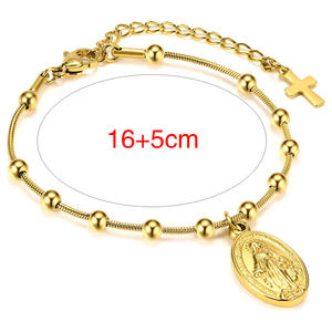 도매 패션 묵주 금도금 스테인리스 스틸 종교 십자가 성모 마리아 기도 팔찌 여성 및 소녀용 주얼리 - Product Image 3
