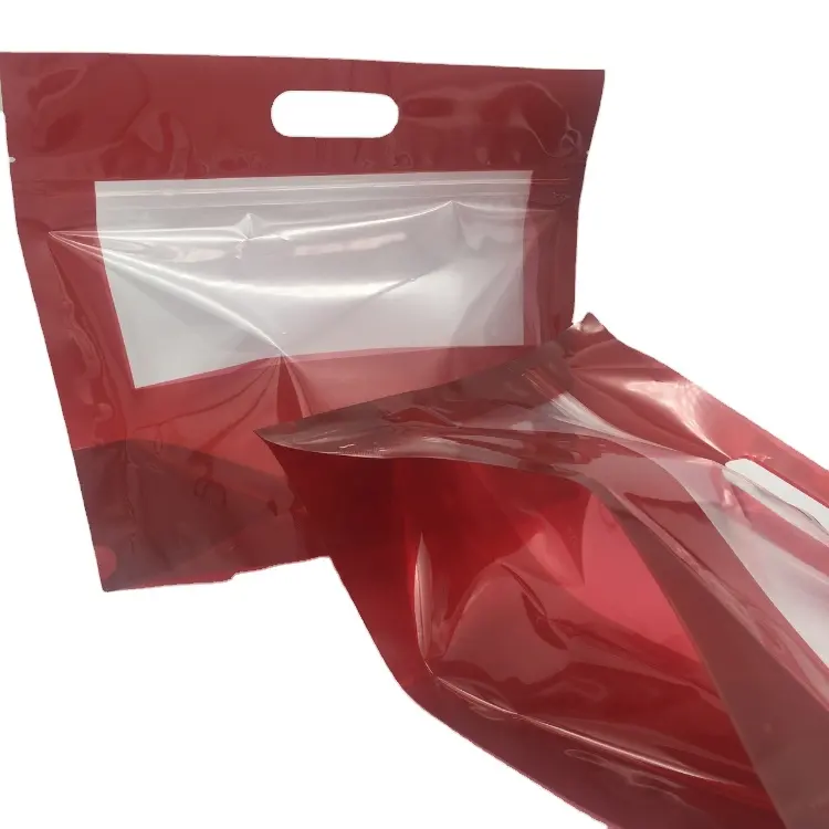 Sacs à emporter en plastique pour poulet rôti, logo personnalisé imprimé, pochette à fermeture éclair avec trou de poignée