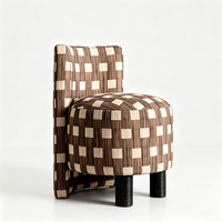 Fauteuil d'appoint contemporain sans accoudoirs, rond, en tissu à carreaux marron et noir, rembourré, pour la maison et l'hôtel