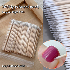 100 bâtonnets de coton avec manche en bois, petite tête pointue pour tatouage des sourcils, maquillage, <span class=keywords><strong>ongles</strong></span>, bâtonnets en bois de 10 cm - Product Image 2