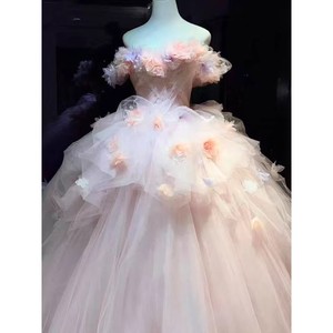 Pink Off The Shoulder Ball Gown Empire Waist Floral Print Prom Dress Princess Style Maxi Skirt - Product Image 4