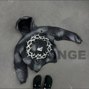 Fabricants de vêtements – Sweat à capuche zippé surdimensionné et délavé, personnalisé, impression DTG, délavage acide, broderie 3D soleil pour homme - Product Image 2