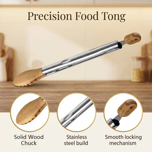 Accessoires de <span class=keywords><strong>cuisine</strong></span>, outils de cuisson, pinces de <span class=keywords><strong>cuisine</strong></span> en bois d'acacia, pinces à aliments en acier inoxydable de 9 pouces et 12 pouces, ensemble pour <span class=keywords><strong>la</strong></span> maison et <span class=keywords><strong>la</strong></span> <span class=keywords><strong>cuisine</strong></span> - Product Image 3