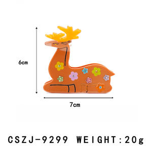 Barrette à cheveux unisexe en acétate de cerf vibrante avec motif craquelé unique et décoration en strass de fleurs, forme d'animal mignonne, couleur personnalisable - Product Image 2