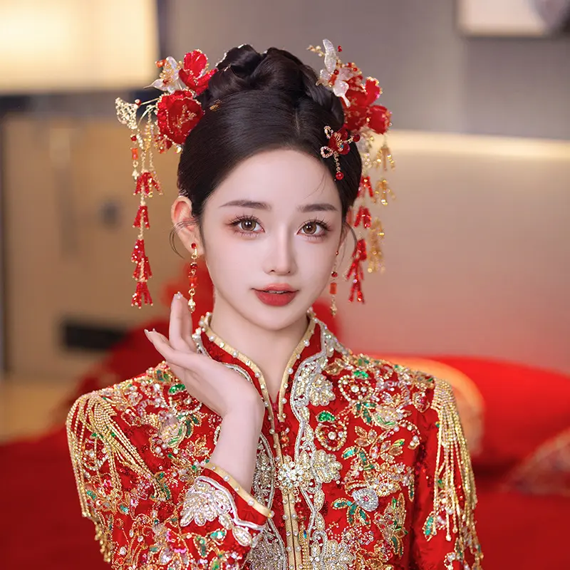 HY Hera neu chinesisch handgefertigte Brautkopfbedeckung Drachenkleid Hanfu haarspitzen schritt shake haarzubehör Xiuhe-Kopf