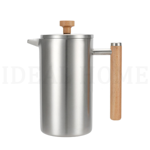 Cafetière à piston en acier inoxydable 304 à double paroi avec poignée en bois, personnalisable avec logo, très vendue - Product Image 1