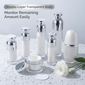Tarro de Crema Acrílico Blanco Perla con Tapa y Botella de Loción, Prensa al Vacío para Serigrafía, Sin Aire, en Stock - Product Image 1