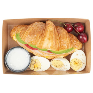 Eco-Friendly Food Grade Disposable <b>Square</b> Kraft Paper Sushi Tray with PET Lid Matte Lamination Offset Printed UV & Vanishing - Product Image 3