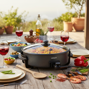 Padella Elettrica per Paella 1500W Gourmet 42 (Haeger GR-042.011A) Corpo in Alluminio Antiaderente Coperchio in Vetro Temperato Capacità 5-9L Uso Domestico - Product Image 3