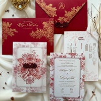 Invitation de mariage haut de gamme en papier sulfate rouge bordeaux estampé à chaud, style européen, design personnalisé, carte avec logo sur mesure