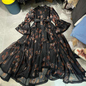 Vestido Largo Informal de Estilo Retro <span class=keywords><strong>Oscuro</strong></span> con Estampado Floral, Cuello Alto, Cintura Natural, Manga Larga, Diseño Exclusivo de Alta Gama, Ropa de Mujer para Otoño 2025 - Product Image 4