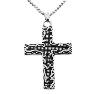 Collier avec pendentif croix en acier inoxydable pour homme, design géométrique rétro punk, bijoux tendance - Product Image 5