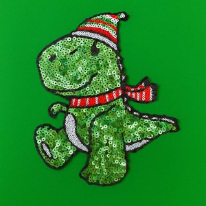 Parche de dinosaurio T Rex verde de alta calidad Hierro de lentejuelas brillantes para chaquetas - Product Image 4