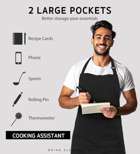 Adjustable Waterproof Chef Apron with 2 Pockets | Cooking, <b>BBQ</b> & Painting Kitchen Apron, Black (Bulk Pack Available) - Product Image 5