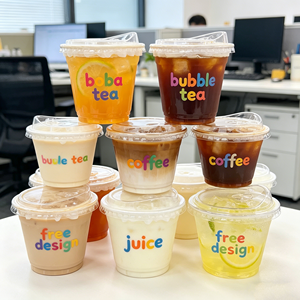 แก้วกาแฟพลาสติกใส PET ขนาด 9 ออนซ์ 90 มม. ทรงกลม ใช้แล้วทิ้ง สำหรับกาแฟร้อน/เย็น พร้อมฝาปิดแบบแบน ปรับแต่งบรรจุภัณฑ์ได้ ยี่ห้อ 240 มล. - Product Image 1