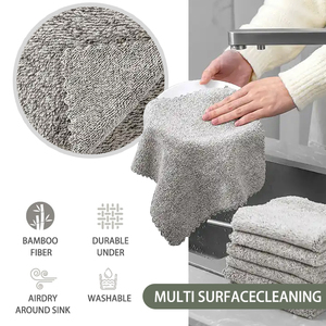 Dernière serviette en <span class=keywords><strong>microfibre</strong></span> de <span class=keywords><strong>bambou</strong></span> de qualité supérieure Super absorbant molleton de corail chiffons de nettoyage torchon de cuisine - Product Image 5