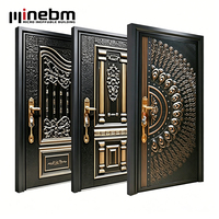 Porte extérieure en fer forgé moderne et élégante, design personnalisé Minebm, fabrication de haute qualité, porte en acier métallique