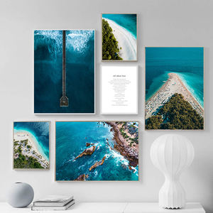 Cuadro de arte sobre lienzo con vista de la bahía y la playa, cartel escandinavo, decoración nórdica, Impresión de paisaje de pared - Product Image 3