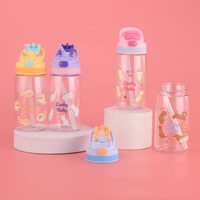 Bouteille d'eau réutilisable en plastique pour enfants de 450 ml avec logo personnalisé, impression mignonne, sans BPA, écologique, avec paille et corde – Vente en gros