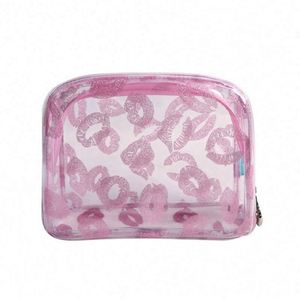 Trousse de Toilette Imprimée Lèvres Rouges Tendance pour Femme, Sac de Voyage Carré Transparent en PVC Imperméable, Pochette Cosmétique et Maquillage - Product Image 1