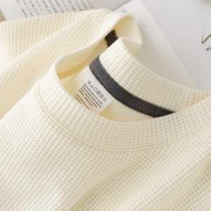 Camiseta de Verano para Hombre, Estilo Vintage, Cuello de Punto Waffle, Manga Corta, Corte Holgado, Talla Grande, Seda Helada, Diseño Liso, Estilo Casual - Product Image 3