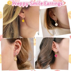 Pendientes de <span class=keywords><strong>Aro</strong></span> Huggie de Moda Chapados en Oro con Esmalte de Estrella Sonriente y Corazón, Lindos para Niñas, Gran Venta - Product Image 3