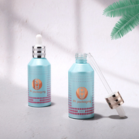 Flacon compte-gouttes en verre à épaule inclinée pour sérum et huile essentielle, avec bouchon compte-gouttes en aluminium or rose, emballage cosmétique en verre