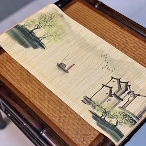 Zen Lotus Flower Bamboo Table Runner Heat Resistant <b>Tea</b> Ceremony Mat Oriental Design For Kung Fu <b>Tea</b> <b>Set</b> Afternoon <b>Tea</b> Use - Product Image 4