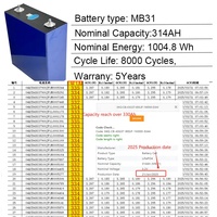 Batterie lithium-ion LiFePO4 prismatique de qualité cellulaire 314Ah 3.2V MB31 en gros pour système de stockage d'énergie solaire et camping