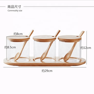 Bán buôn rõ ràng Glass container cho muối hạt tiêu gia vị bao bì chai với nắp tre gỗ chủ 3 cái-1 bộ trong nhà bếp - Product Image 2