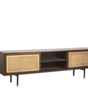 Soporte de TV Desmontable con Puerta Corredera de Ratán, Mueble para Sala de Estar - Product Image 2