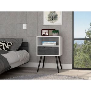 Otom Nightstand One Drawer <b>Open</b> Shelf Four Legs Smokey Oak White - Product Image 4