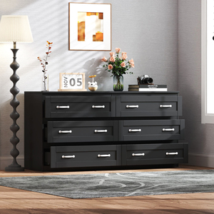 Modern Black Wood Side <b>Cabinet</b> with 6 Drawers Metal Handles Adjustable Height Storage Organizer for Hotel Living Room Bedroom - Product Image 6