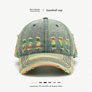 Casquette de baseball unisexe réglable à 6 panneaux en denim délavé et déchiré 100 % coton, idéale pour toutes les saisons et le style urbain - Product Image 3