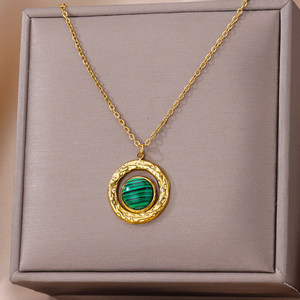 Collar de Acero Inoxidable con Baño de Oro de 18k y Turquesa Incrustada, Estilo Retro Europeo y Americano, Cadena para Clavícula con Personalidad Elegante - Product Image 6