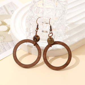 Pendientes de madera Retro Simple exagerado geométrico Circular hueco pendientes colgantes de madera para mujeres Uionen 987 - Product Image 3
