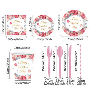 Lot de Vaisselle Jetable Moderne en Forme de Cœur pour la Fête des Mères – Assiettes, Gobelets, Fourchettes, Cuillères et Serviettes en <span class=keywords><strong>Papier</strong></span> pour la Famille (Vente en Gros) - Product Image 2