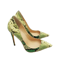 Chaussures à talons hauts pour femmes, bout pointu, imprimé serpent vert, en cuir PU, style stiletto, pour soirée