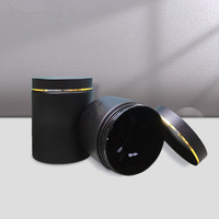 Emballages cosmétiques ronds en PET noir mat de 300 ml et 500 ml avec couvercle à anneau doré pour crème pour le visage et crème pour le corps