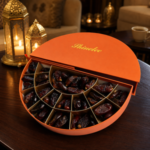 Boîte Cadeau de Luxe Personnalisée pour Dattes du Ramadan, Boîte d'Emballage <span class=keywords><strong>Semi</strong></span>-Circulaire pour Fruits Séchés Aïd Moubarak, Emballage Alimentaire Personnalisé avec Logo, Vente en Gros - Product Image 4