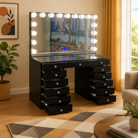 Miroir de coiffeuse de salon de beauté en pin à panneau unique, design réglable, éclairage LED lumineux, grand rangement, pour salon de coiffure