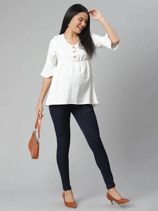 Blusa <span class=keywords><strong>de</strong></span> Maternidad para Oficina, Spandex/Algodón, Blanca, Cuello en V, <span class=keywords><strong>Botones</strong></span> al Frente, Manga con Vuelo, Transpirable, para Lactancia, Verano - Product Image 5