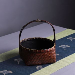 Bamboo Woven Charcoal <b>Basket</b> Set Handmade Round <b>Storage</b> For Tea Room Living Room - Product Image 2