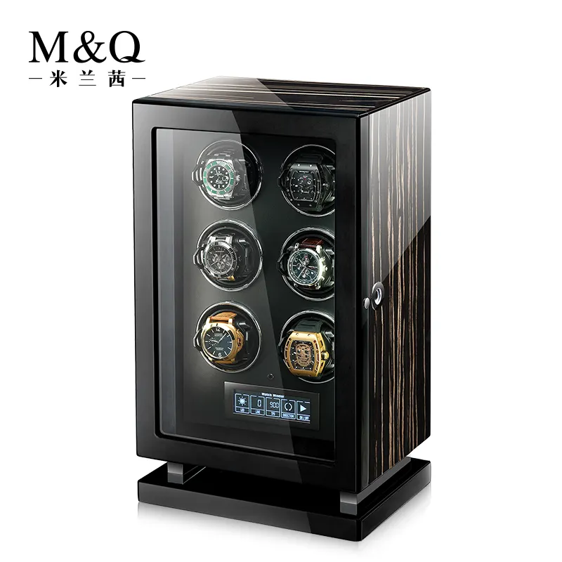 Automatic Watch Winder Luxury Brand Fingerprint Unlock Wood Watch Box with LCD Touch Screen Wooden Watches Storage Safe Box Case