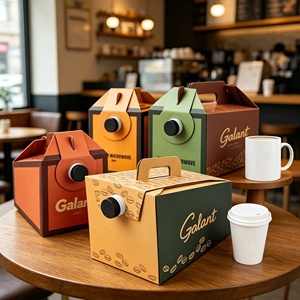 Caja de transporte corrugada desechable impresa a medida con asa, dispensador de bebidas a granel para llevar, dispensador de café O' <span class=keywords><strong>Joe</strong></span>, caja de viaje - Product Image 1