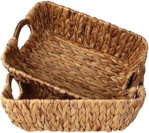 Seegras Stroh gewebte Weidenkorb mit Holzgriff Wasser Hyazinthe Handwerk für Brot oder Obst für Küche oder Wohnzimmer - Product Image 1