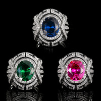 Fabrieksdirecte verkoop Art Deco ovale multi-kleurige edelsteen halo statement ring 18K verguld luxe