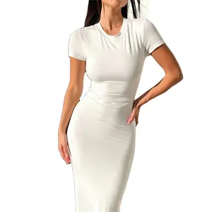 2024 New Summer Sexy Solid Color Bodycon Dress Fashion Lady Elegant Long Dress Casual Dresses for Women White Natural Simple