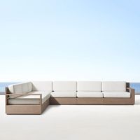 Ensemble de canapé d'extérieur en teck en forme de L moderne avec table basse, écologique, imperméable et durable pour cour et villa